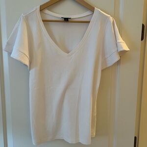 Halogen White V-Neck Short Flutter Sleeve Tee